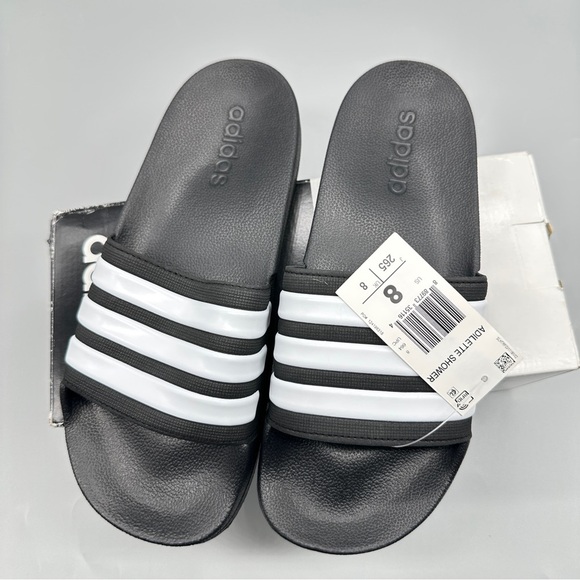 Adidas Adilette Shower Slides Men’s  Black White Size 8M AQ1701 New in Box - Picture 1 of 7